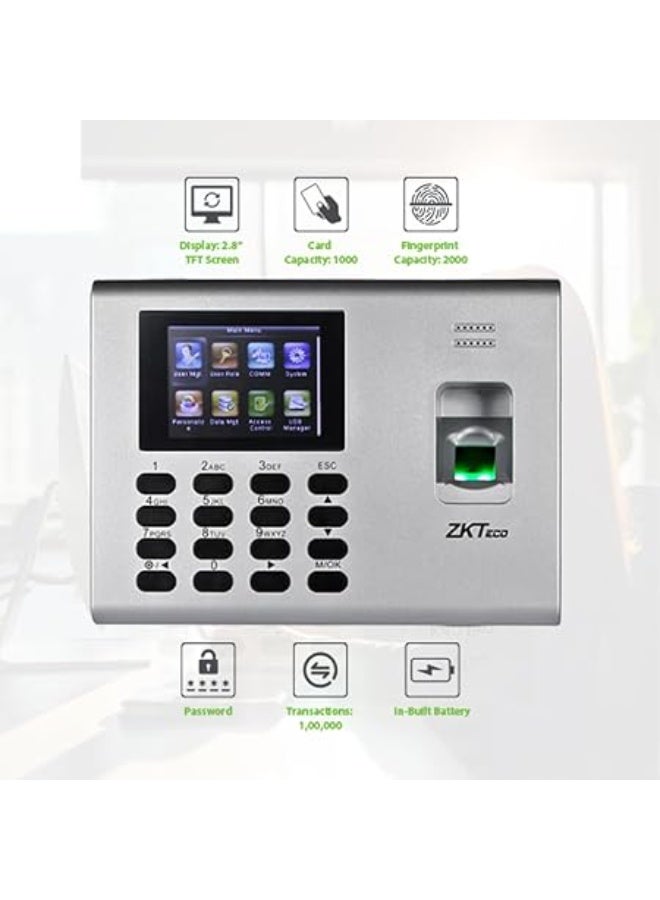 زد كيه تيكو ZKTeco K40 Pro Biometric Time Attendance & Access Control Terminal for offfice & Factory | Fingerprint+Card+Battery Backup | Free Cloud + Mobile App | Easy Setup” - Image 3