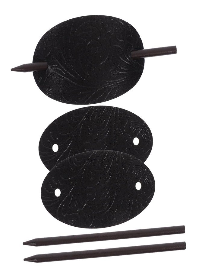 Luxshiny Hair Sticks 3pcs Leather Barrette with Stick Ponytail Holder Pin Slide Oval Shape Hair Clip Accessories for Women Girls - Image 1