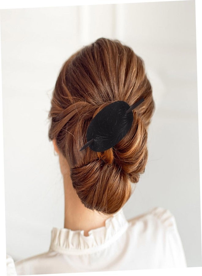 Luxshiny Hair Sticks 3pcs Leather Barrette with Stick Ponytail Holder Pin Slide Oval Shape Hair Clip Accessories for Women Girls - Image 2