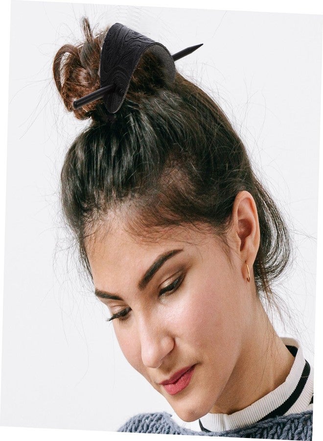 Luxshiny Hair Sticks 3pcs Leather Barrette with Stick Ponytail Holder Pin Slide Oval Shape Hair Clip Accessories for Women Girls - Image 3