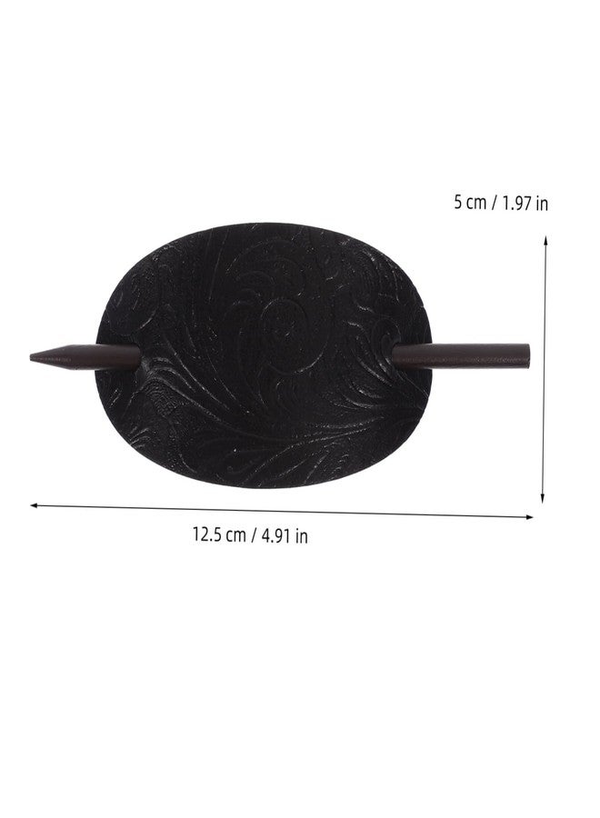 Luxshiny Hair Sticks 3pcs Leather Barrette with Stick Ponytail Holder Pin Slide Oval Shape Hair Clip Accessories for Women Girls - Image 4