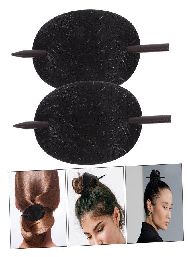 Luxshiny Hair Sticks 3pcs Leather Barrette with Stick Ponytail Holder Pin Slide Oval Shape Hair Clip Accessories for Women Girls - Image 5