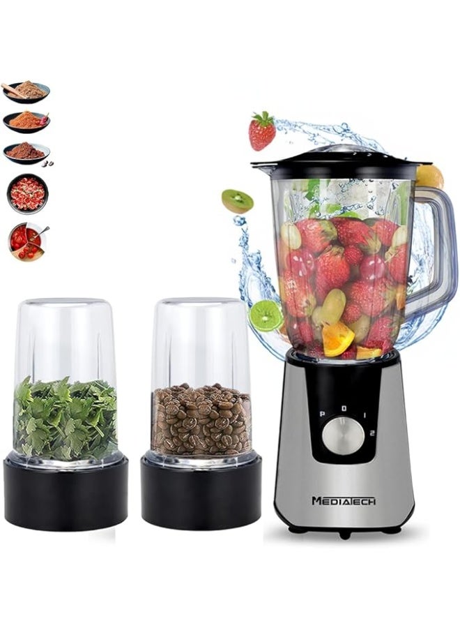 Media Tech MediaTech 3X1 Smoothie Blender maker, 600W, 1.5L, Stainless Steel blades,Grinder and Grater, 2 speed + Pluse Function, Ice Crush Function, MT-B18 - Silver(2 Years Warranty) - Image 1