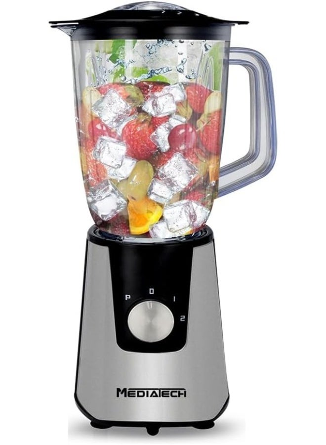 Media Tech MediaTech 3X1 Smoothie Blender maker, 600W, 1.5L, Stainless Steel blades,Grinder and Grater, 2 speed + Pluse Function, Ice Crush Function, MT-B18 - Silver(2 Years Warranty) - Image 2