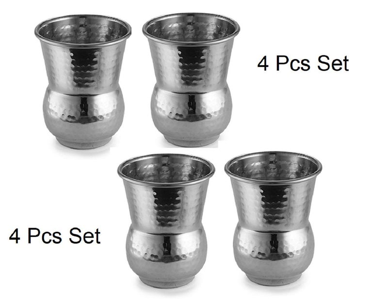 NJ OVERSEAS NJ Stainless Steel Water Glass, Mughlai Napa Hammered Water Drinking Tumbler (4) - Image 5