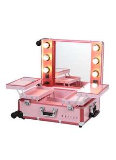 MAYLAN Makeup Box Cosmetic Train Stand Case With Trolley And Lights Pink Medium  - Image 4