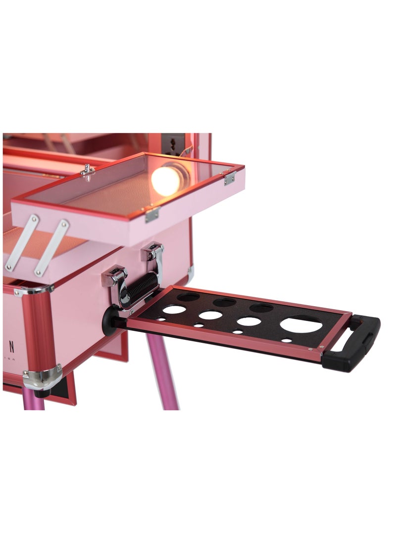 MAYLAN - Makeup Box Cosmetic Train Stand Case With Trolley And Lights Pink Medium - Image 1