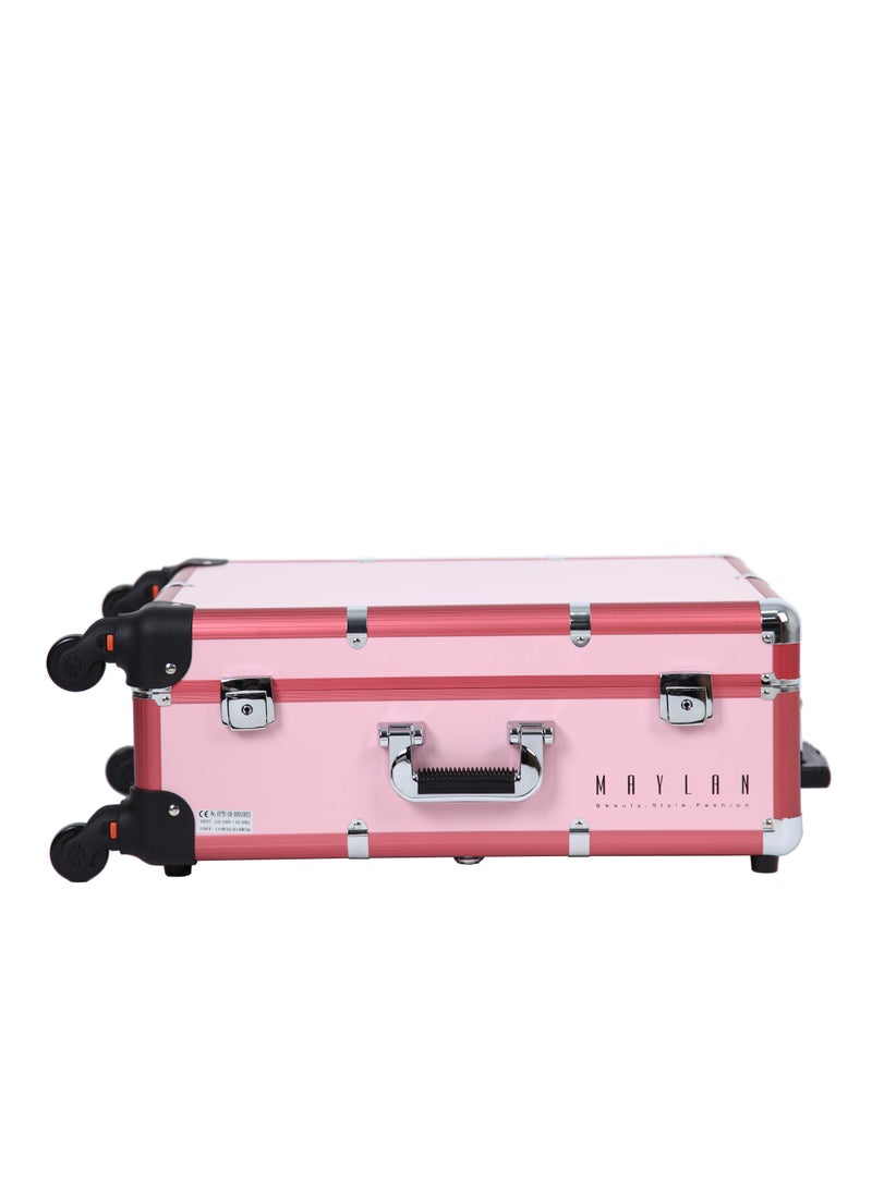 MAYLAN - Makeup Box Cosmetic Train Stand Case With Trolley And Lights Pink Medium - Image 1