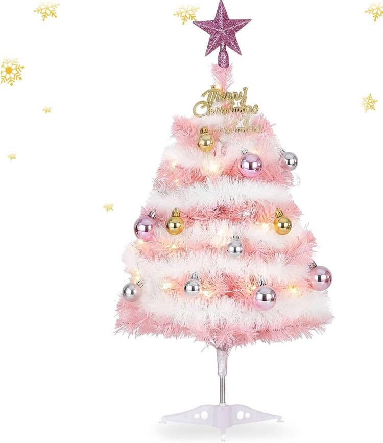 Small Pink Christmas Tree 2ft Mini Christmas Tree Artificial Small Desktop Xmas Tree with Lights and Tree Ornaments for Christmas Thanksgiving Decorations