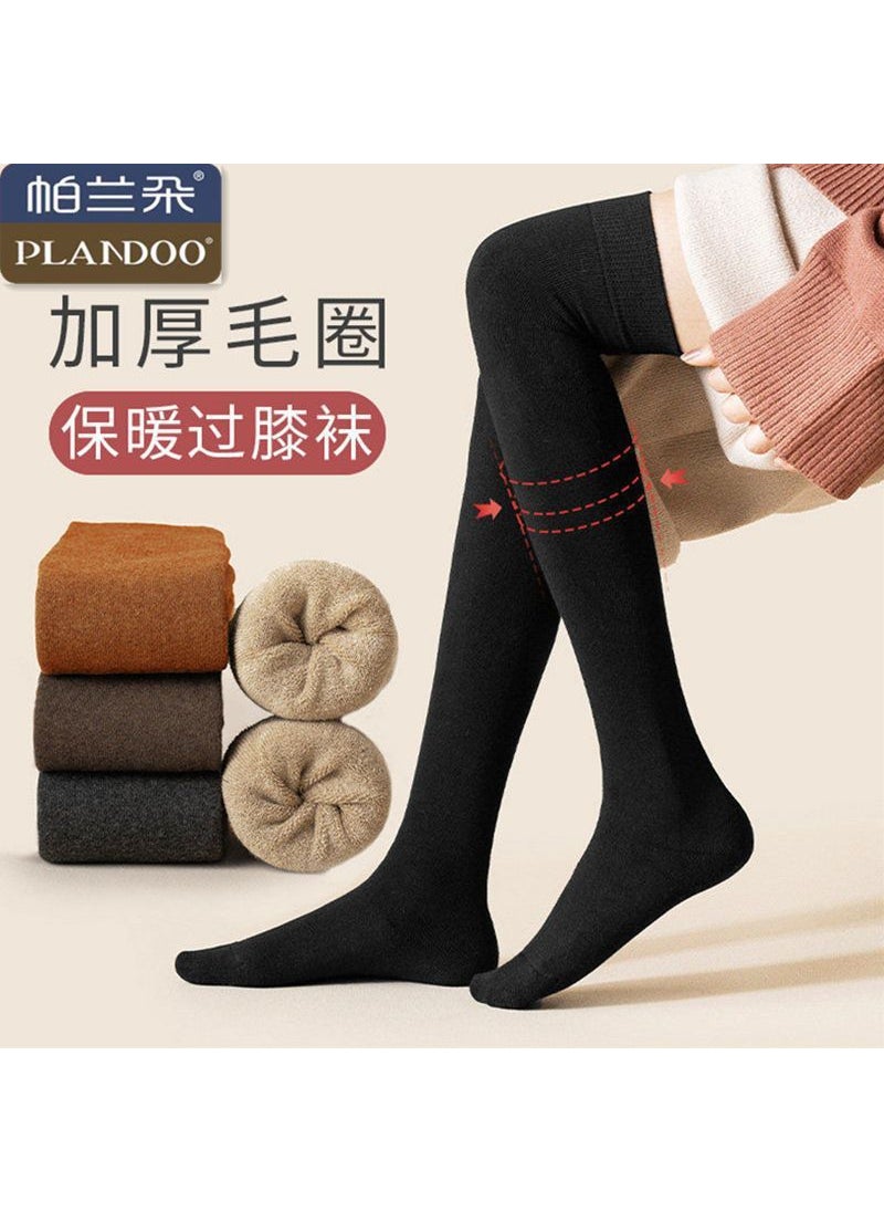 Generic - Fuzzy Over-Knee Socks Warm Thick Autumn Winter Brick Red - Image 1