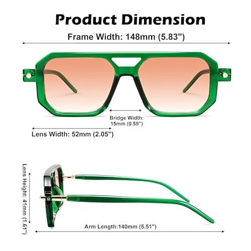 GLARDEFE Retro Aviator Sunglasses for Women Men - Trendy Square Sun Glasses(Green/Gradient Orange) - Image 4
