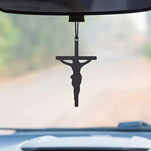 Monssa Rear View Mirror Accessories - Mini Hanging Ornaments - Christus Pendant, Car Charm - Swinging Pendants, Black (Jesu Nailed Siluette) for Men & Women - Image 1