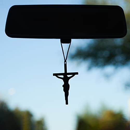 Monssa Rear View Mirror Accessories - Mini Hanging Ornaments - Christus Pendant, Car Charm - Swinging Pendants, Black (Jesu Nailed Siluette) for Men & Women - Image 4