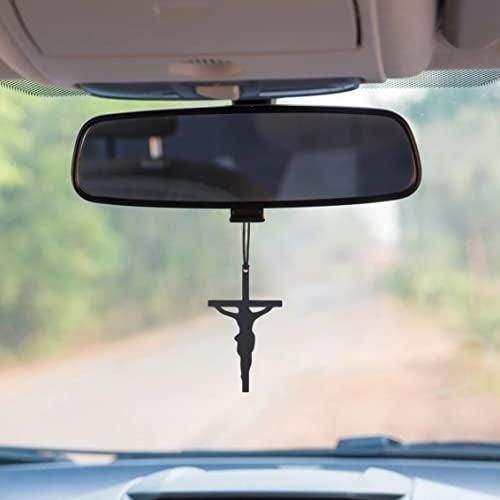Monssa Rear View Mirror Accessories - Mini Hanging Ornaments - Christus Pendant, Car Charm - Swinging Pendants, Black (Jesu Nailed Siluette) for Men & Women - Image 3