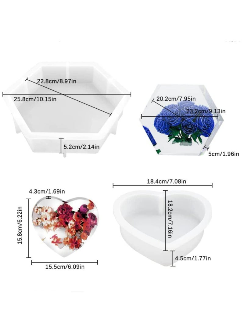 2PCS Large Hexagon Heart Silicone Resin Molds Deep Epoxy Resin Mold for Bookends Preserved Flowers Wedding Decor DIY Craft Specimens Reusable & Flexible - Image 2