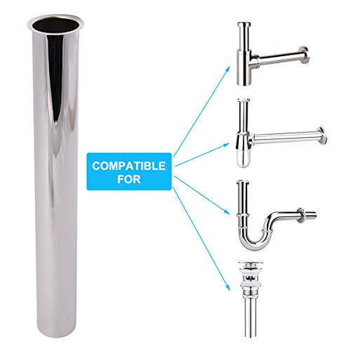 Keymark Flanged Sink Tailpiece 1-1/4" OD x 12", Brass Extension Tube for Trap, Inlet Waste Pipe Tubular Drain Connections, Chrome - Image 3