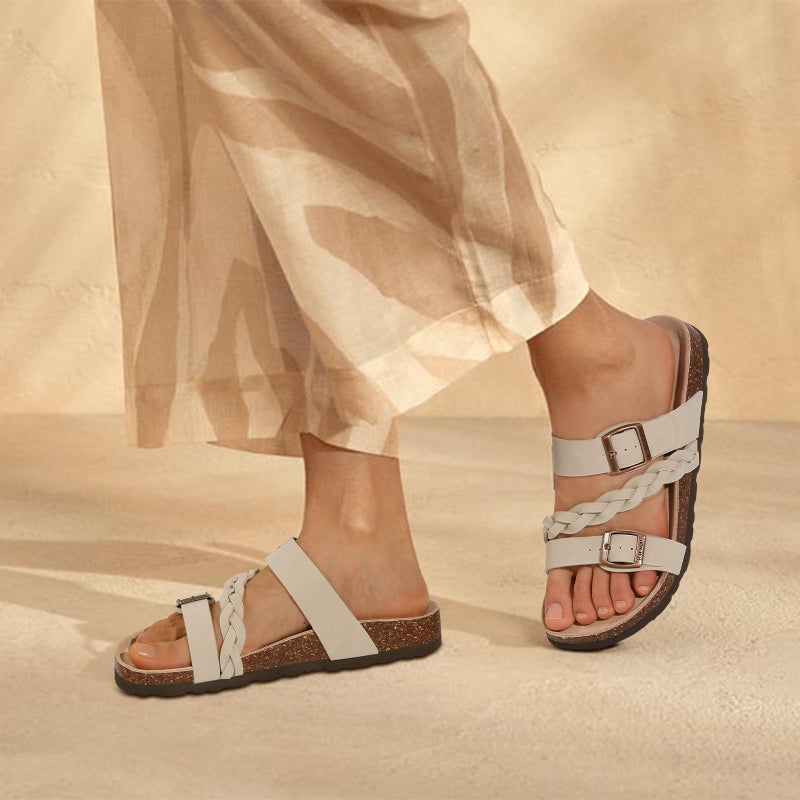 KIDMI Women's Cork Footbed Sandals with Arch Support Comfortable Slip-On Slide Sandals With Adjustable Buckle for Summer, Stone 39 - Image 2