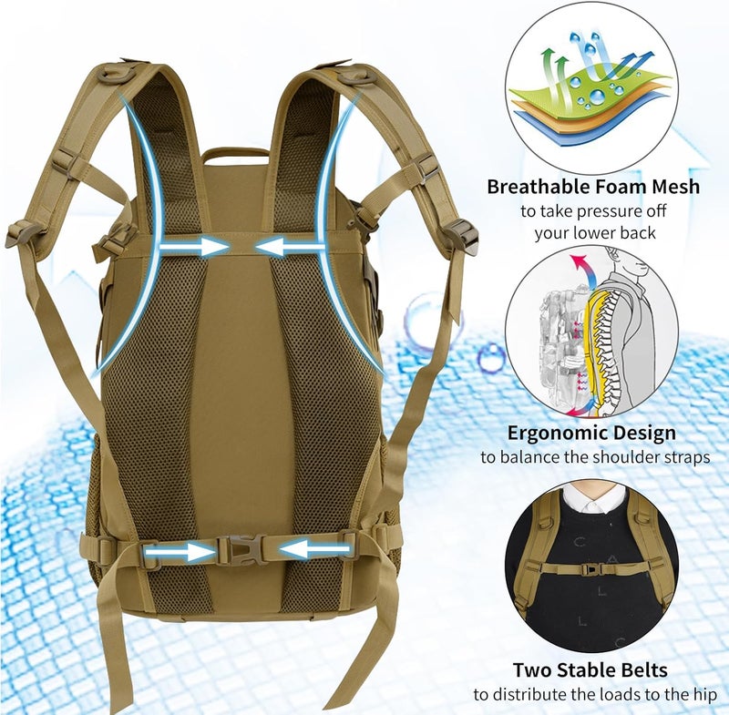 Jueachy Tactical Backpack for Men Hunting Backpack EDC Rucksack Military Hiking Camping Daypack with USA Flag Patch - Image 4