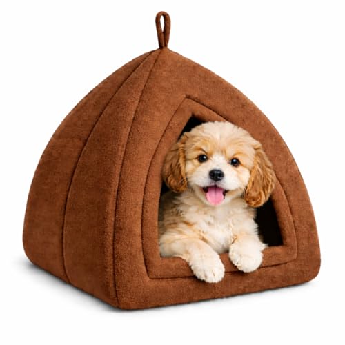 ZEXSAZONE Premium Summer Soft Velvet Pet Hut House | for Cats, Kittens and Small Dogs Puppey | with Reversible Cushion | Washable Cozy and Comfortable | Small | 40 x 40 x 42 cm & Coffee Color - Image 1