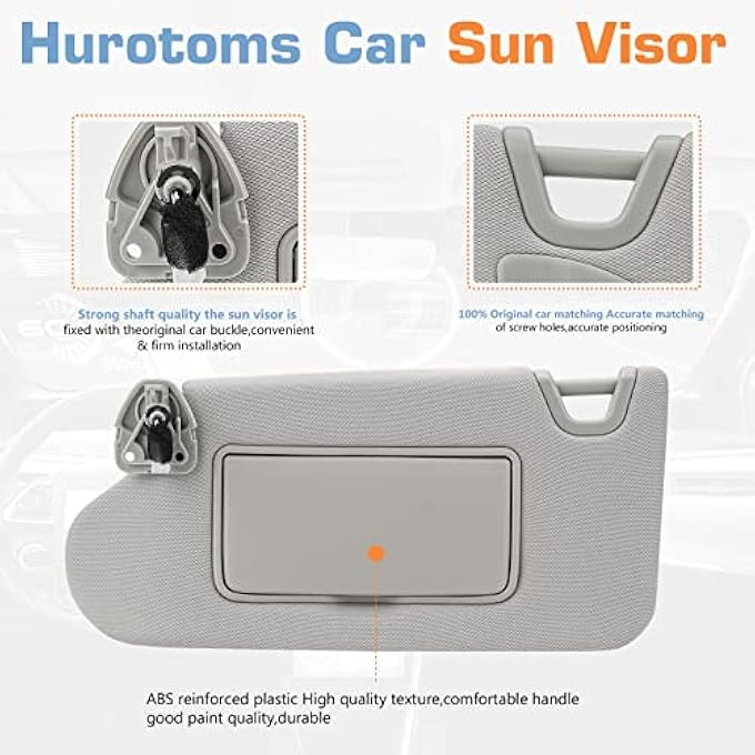 Hurotoms Left Driver Side Sun Visor Gray with Light and Vanity Mirror,Without Sunroof for Nissan Altima 2013 2014 2015 2016 2017 2018,Replacement 96401-3TA2A - Image 4