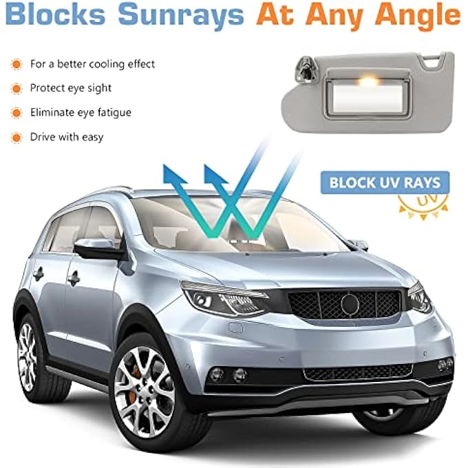 Hurotoms Left Driver Side Sun Visor Gray with Light and Vanity Mirror,Without Sunroof for Nissan Altima 2013 2014 2015 2016 2017 2018,Replacement 96401-3TA2A - Image 5