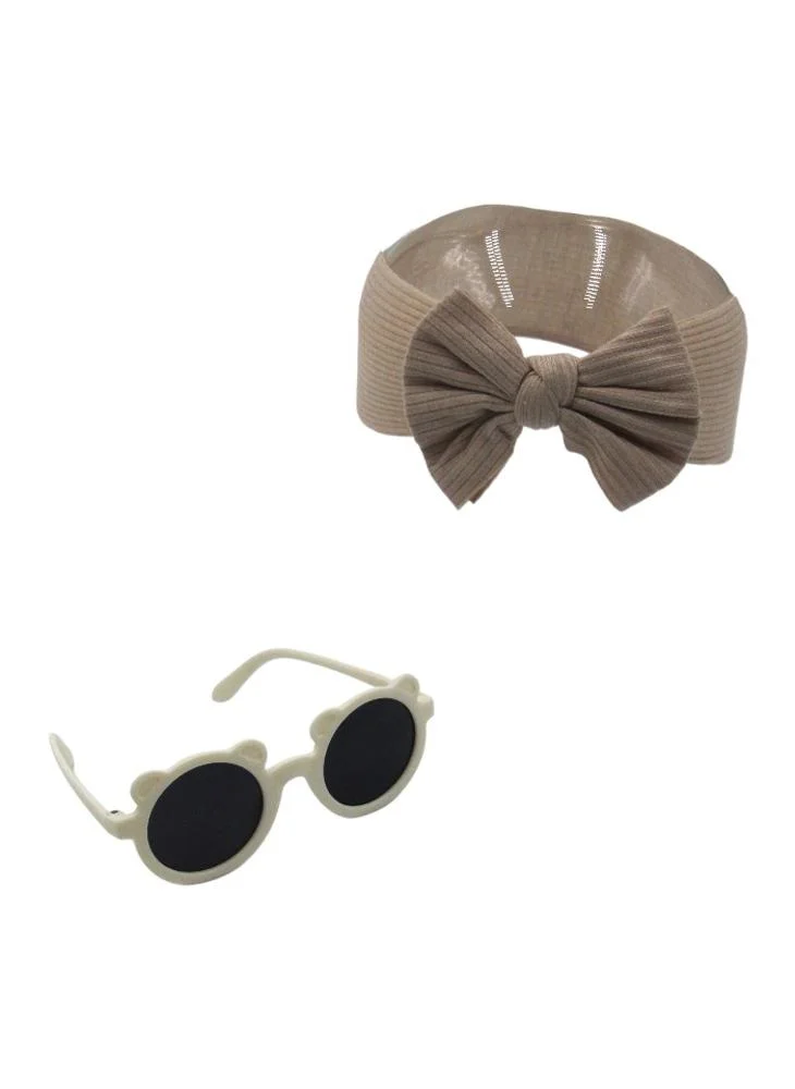D'Daniela D' Daniela - Leila Rainbow Glasses and Bow Barrette Ponytail Set For Babies and Girls - Beige