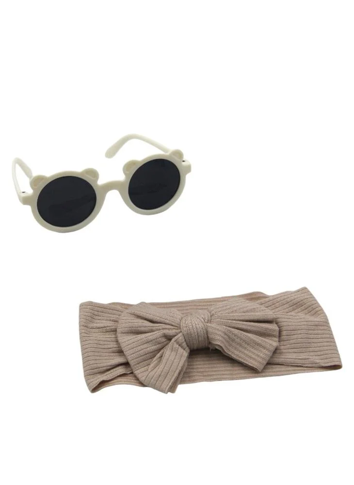 D'Daniela D' Daniela - Leila Rainbow Glasses and Bow Barrette Ponytail Set For Babies and Girls - Beige