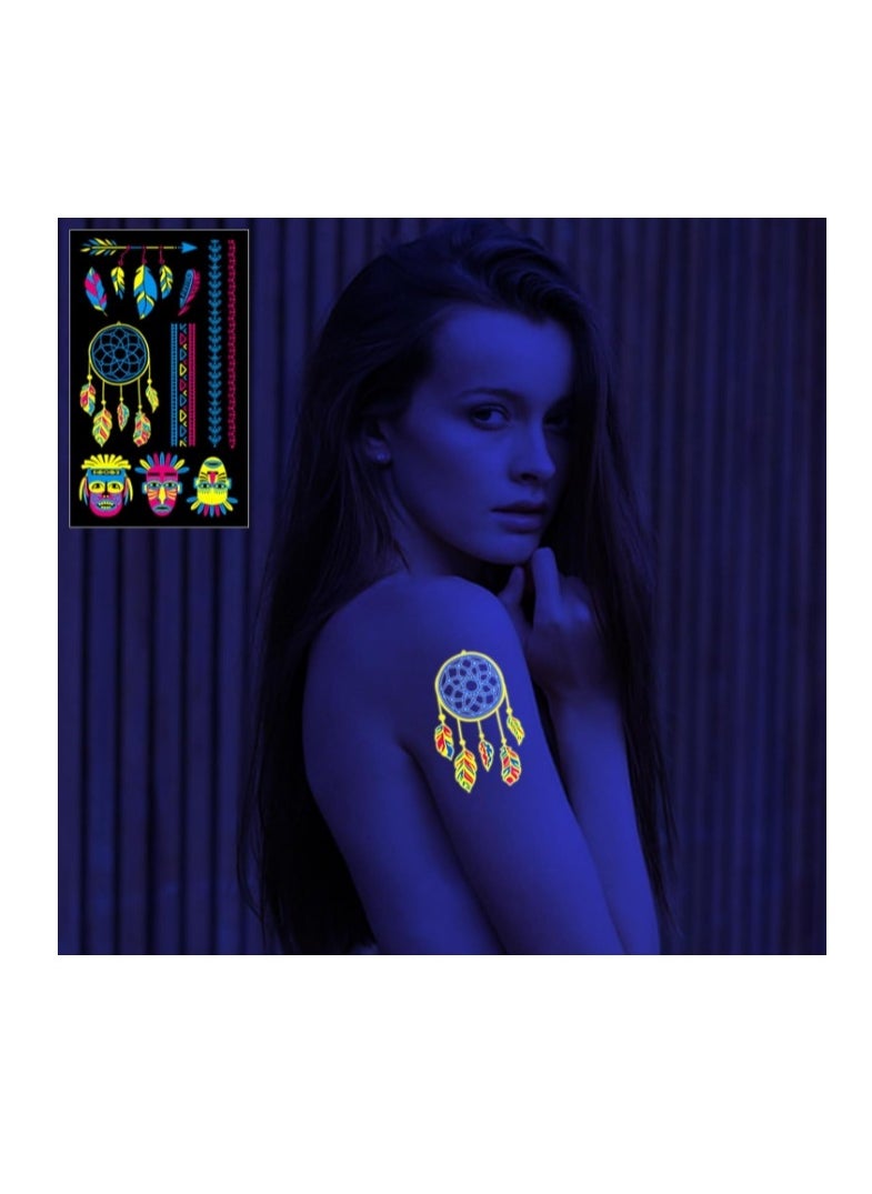 OASIS-TH Neon Temporary Tattoos 20 Large Sheets Glitter Styles Flower Mandala Butterfly Feather Glow In The UV Neon Tattoos Stickers Fake Waterproof Tattoos for Adults Kids Party Decoration  - Image 2