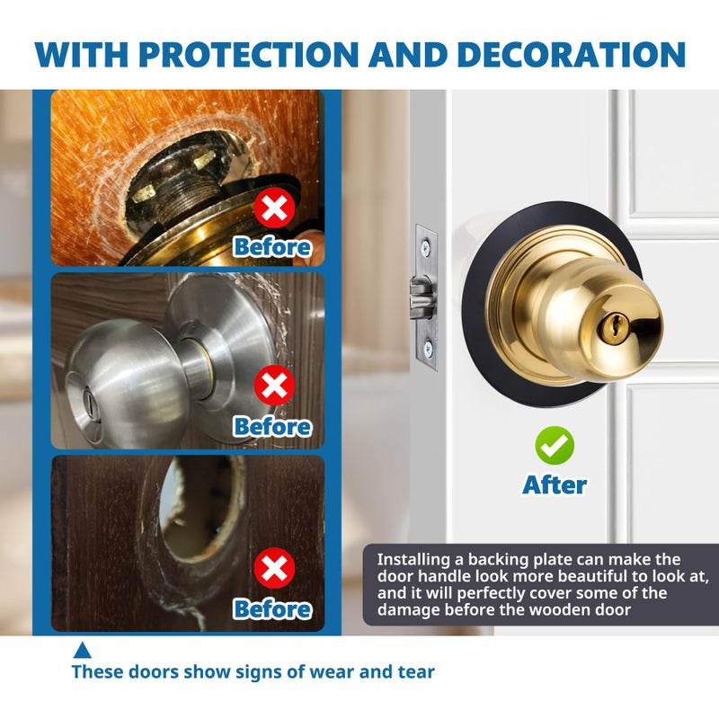 Vizava 2 Pcs Upgraded Door Knob Plates with Double-Sided Tape â€“Thick Stainless Steel Scar Plates for Deadbolts & Knobs, Durable Lock Hole Covers for Fixing Loose Knobs and Damaged Areas(Matte Black) - Image 5