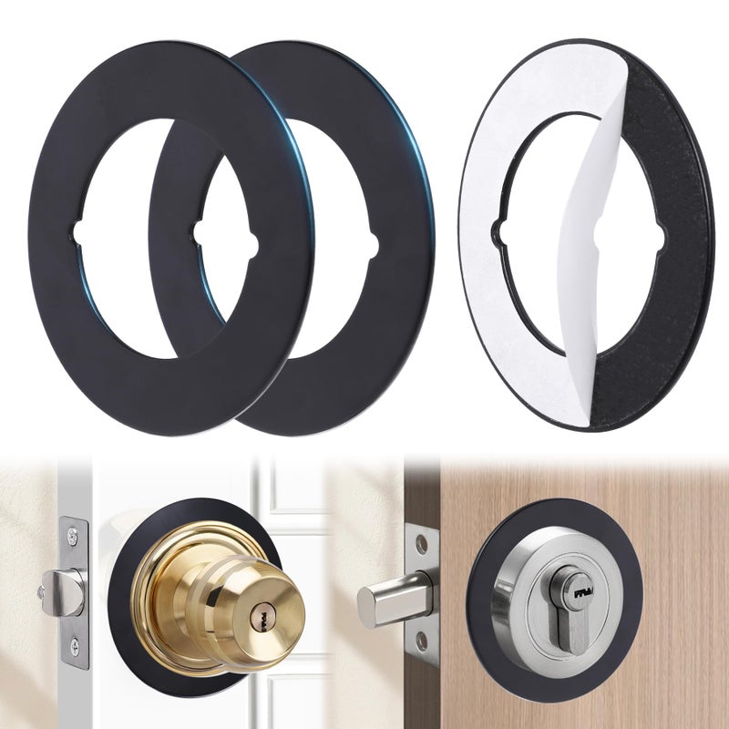 Vizava 2 Pcs Upgraded Door Knob Plates with Double-Sided Tape â€“Thick Stainless Steel Scar Plates for Deadbolts & Knobs, Durable Lock Hole Covers for Fixing Loose Knobs and Damaged Areas(Matte Black) - Image 1
