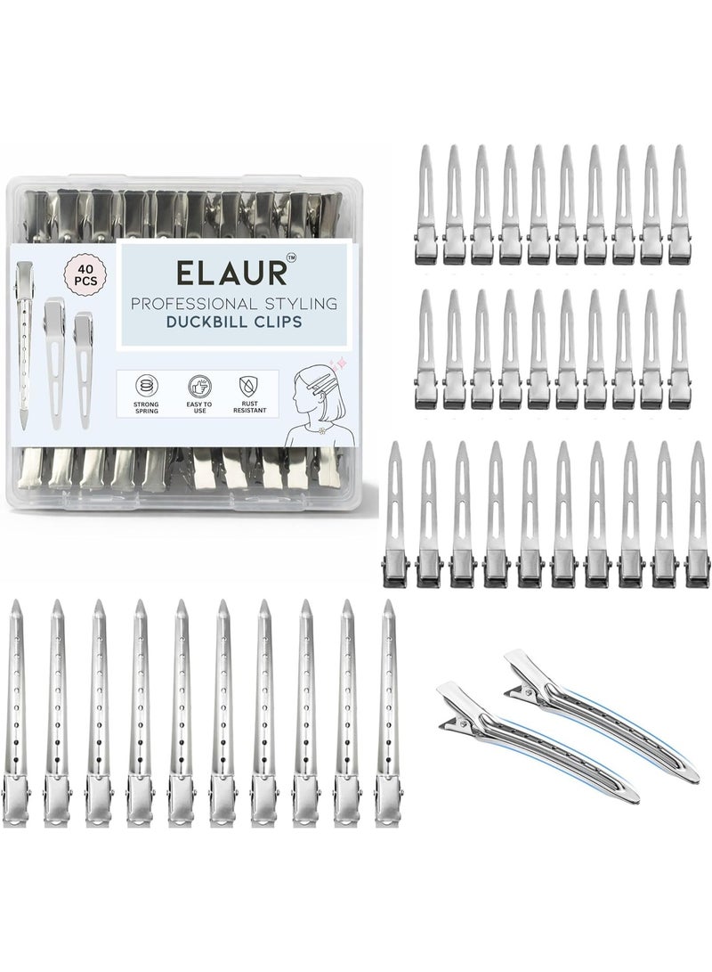 Elaur Professional Alligator Clips for Hair Styling – 3.5" Hair Sectioning Clips for Salon & Makeup Application | Rust-Free, Lightweight for Stylists & At-Home Use (Silver Grey) - Image 1