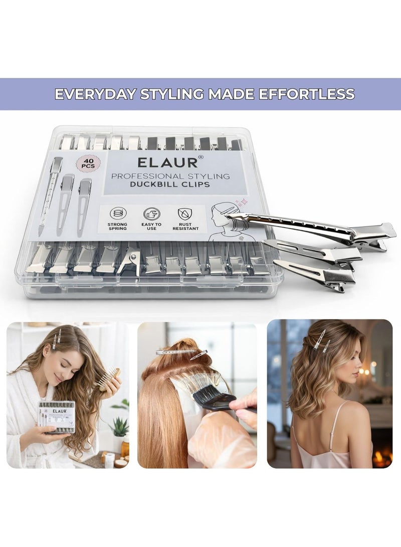 Elaur Professional Alligator Clips for Hair Styling – 3.5" Hair Sectioning Clips for Salon & Makeup Application | Rust-Free, Lightweight for Stylists & At-Home Use (Silver Grey) - Image 3