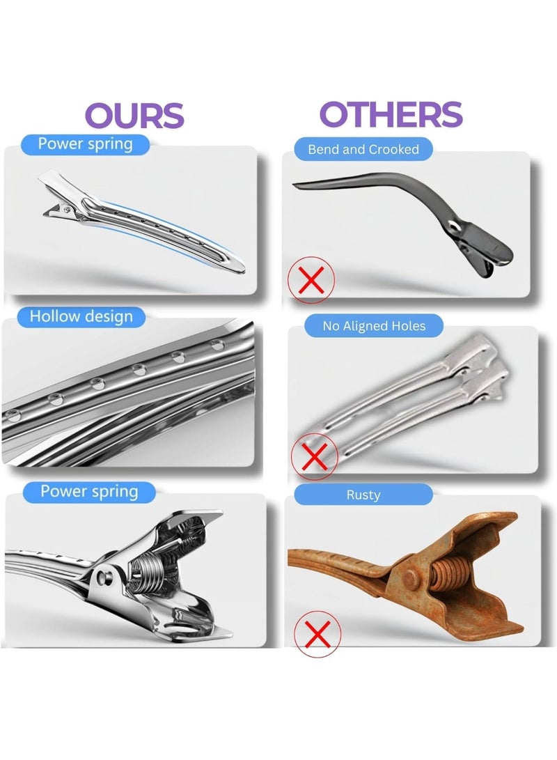 Elaur Professional Alligator Clips for Hair Styling – 3.5" Hair Sectioning Clips for Salon & Makeup Application | Rust-Free, Lightweight for Stylists & At-Home Use (Silver Grey) - Image 4