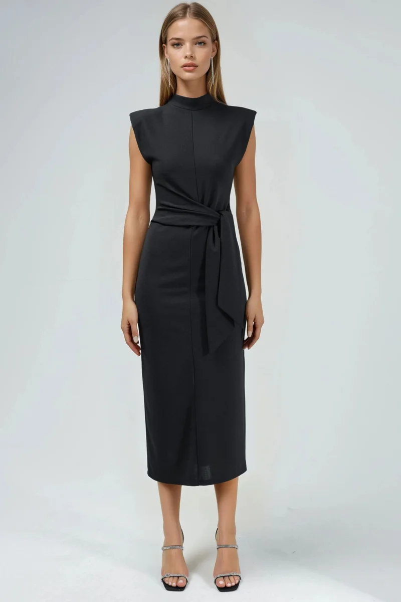 BUSEM Sleeveless Fitted Midi Dress With Tie Detail