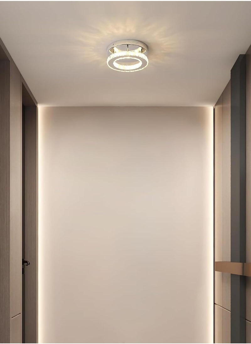 Goeco - Round LED Crystal Ceiling Light Chrome 15W D20CM Tri-colour Variable light with beads in the middle 220V - Image 1