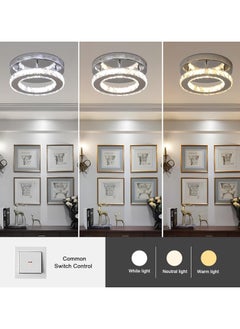 جو إيكو  مصباح سقف كريستالي LED دائري كروم 15 وات D20CM ضوء متغير ثلاثي الألوان مع خرز في المنتصف 220 فولت  - Image 3