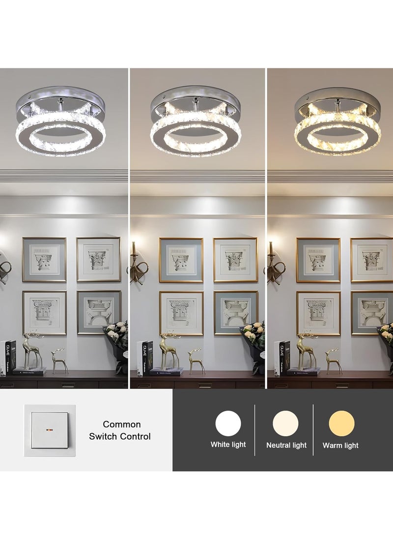 Goeco - Round LED Crystal Ceiling Light Chrome 15W D20CM Tri-colour Variable light with beads in the middle 220V - Image 1