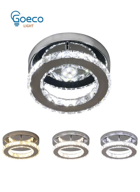 مصباح سقف كريستالي LED دائري كروم 15 وات D20CM ضوء متغير ثلاثي الألوان مع خرز في المنتصف 220 فولت