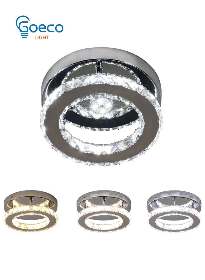 Goeco - Round LED Crystal Ceiling Light Chrome 15W D20CM Tri-colour Variable light with beads in the middle 220V - Image 1