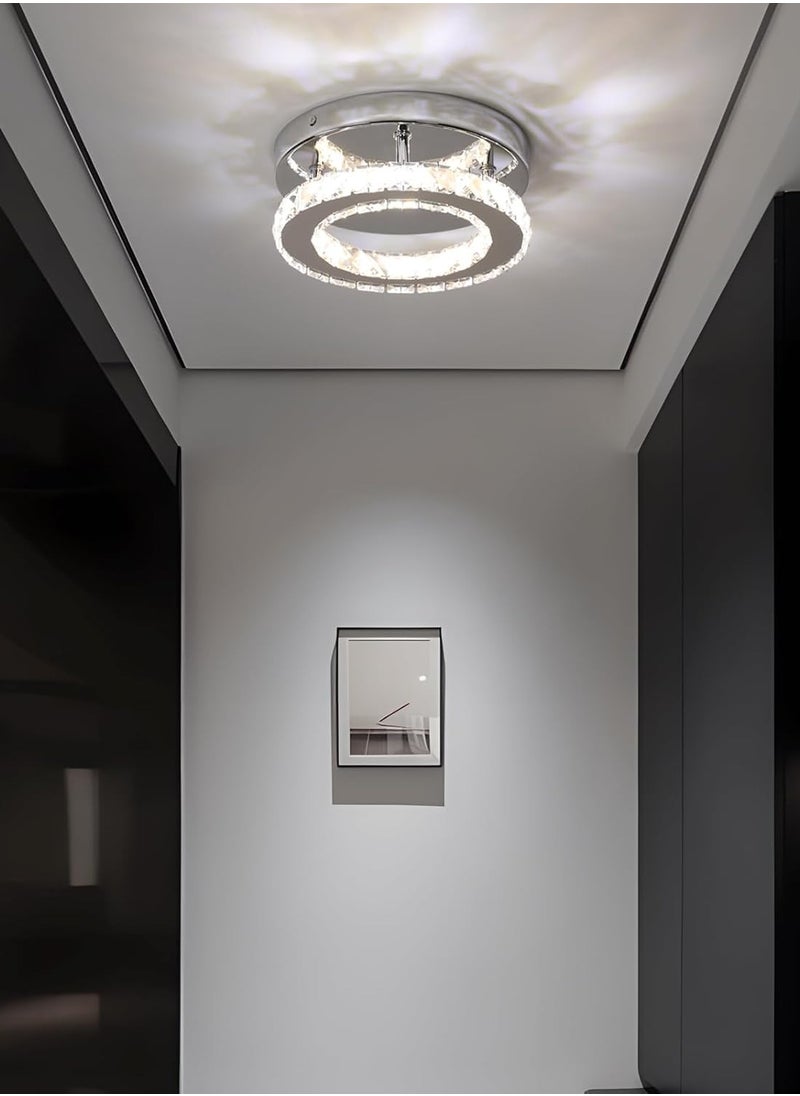 Goeco - Round LED Crystal Ceiling Light Chrome 15W D20CM Tri-colour Variable light with beads in the middle 220V - Image 1