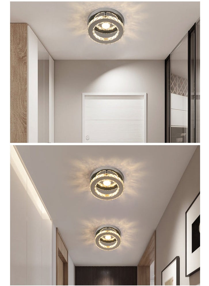 Goeco - Round LED Crystal Ceiling Light Chrome 15W D20CM Tri-colour Variable light with beads in the middle 220V - Image 1