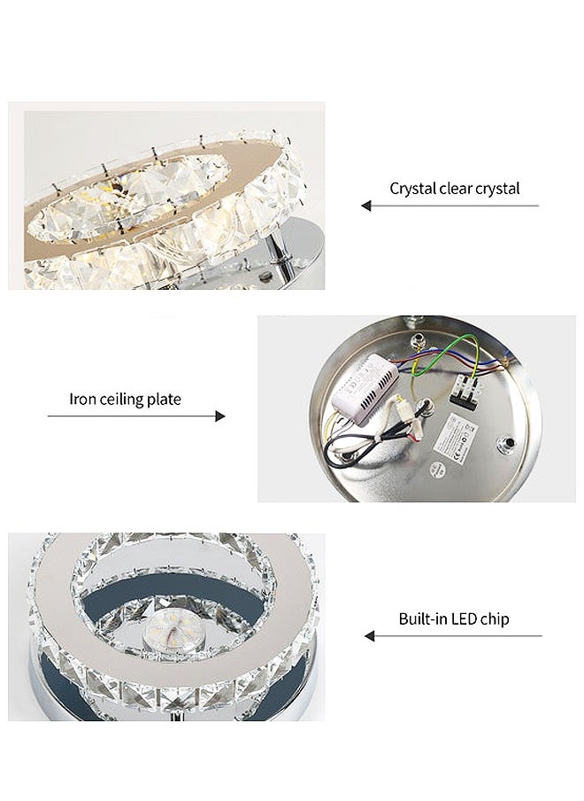 Goeco - Round LED Crystal Ceiling Light Chrome 15W D20CM Tri-colour Variable light with beads in the middle 220V - Image 1