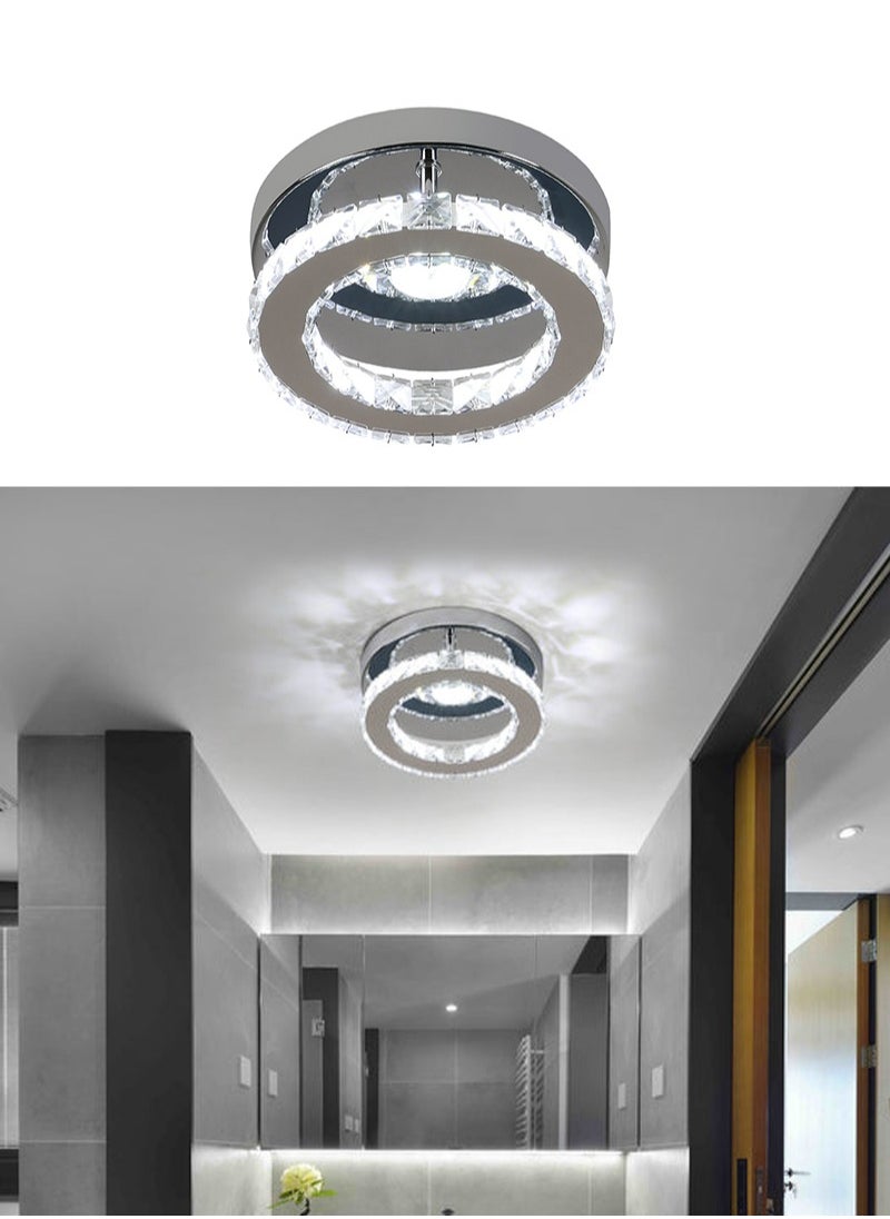Goeco - Round LED Crystal Ceiling Light Chrome 15W D20CM Tri-colour Variable light with beads in the middle 220V - Image 1