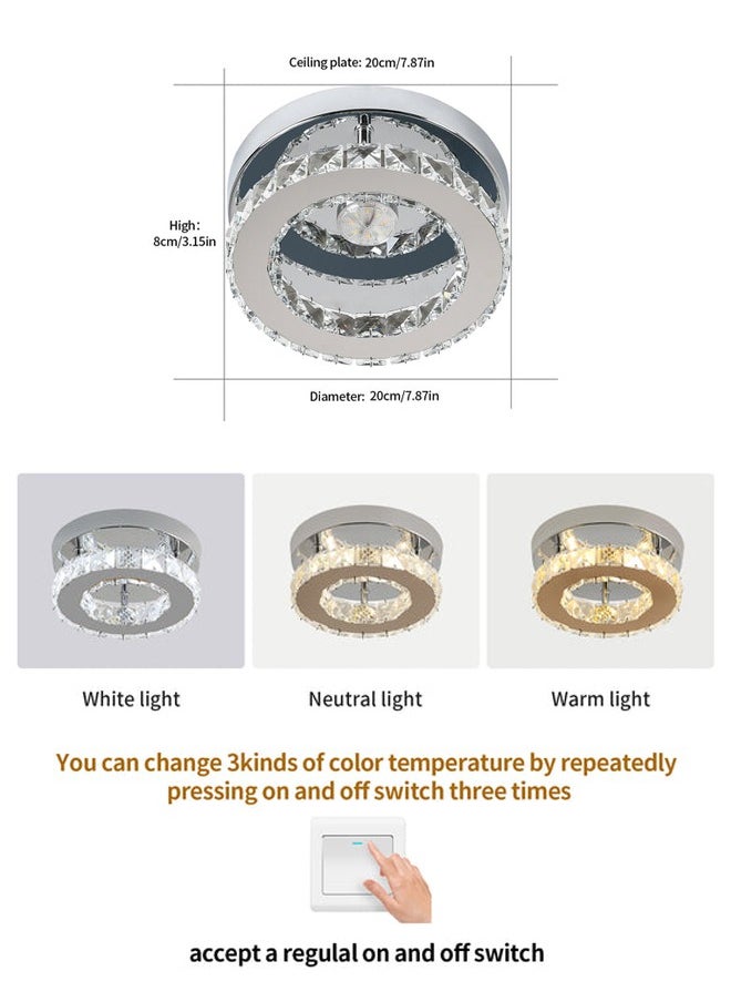 Goeco - Round LED Crystal Ceiling Light Chrome 15W D20CM Tri-colour Variable light with beads in the middle 220V - Image 1