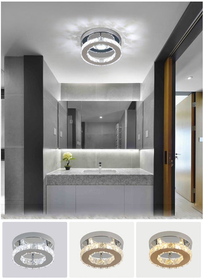 Goeco - Round LED Crystal Ceiling Light Chrome 15W D20CM Tri-colour Variable light with beads in the middle 220V - Image 1