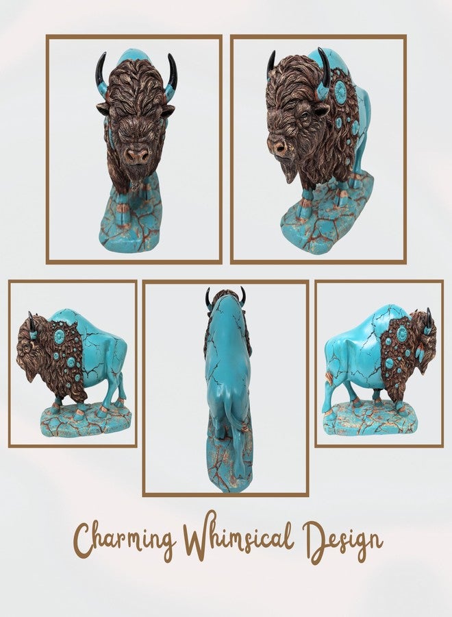 AMAJY Majestic Buffalo Resin Figurine - Detailed Collectible Turquoise Bison Sculpture for Home & Office Décor - Rustic Western Art for Buffalo Enthusiasts & Collectors - Image 3
