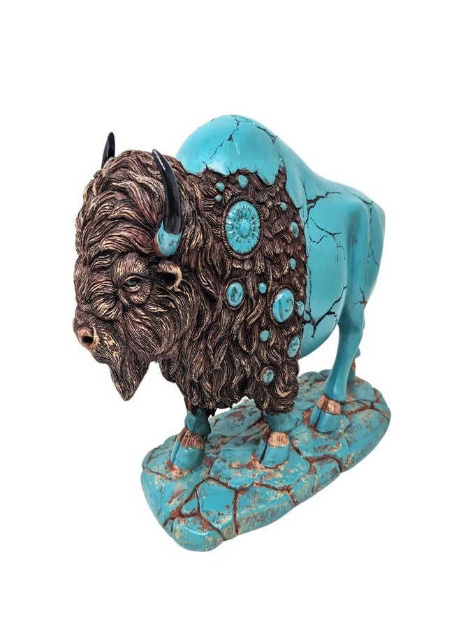 AMAJY Majestic Buffalo Resin Figurine - Detailed Collectible Turquoise Bison Sculpture for Home & Office Décor - Rustic Western Art for Buffalo Enthusiasts & Collectors - Image 1