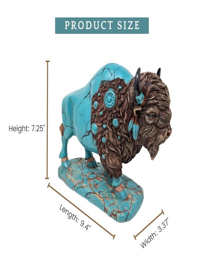 AMAJY Majestic Buffalo Resin Figurine - Detailed Collectible Turquoise Bison Sculpture for Home & Office Décor - Rustic Western Art for Buffalo Enthusiasts & Collectors - Image 2