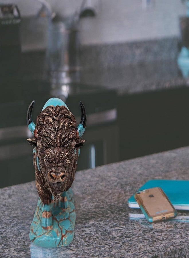 AMAJY Majestic Buffalo Resin Figurine - Detailed Collectible Turquoise Bison Sculpture for Home & Office Décor - Rustic Western Art for Buffalo Enthusiasts & Collectors - Image 4