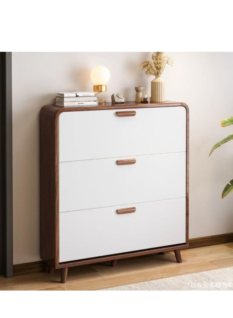 Golden Shoe Cabinet With 3 Flip-Top Drawers, Free-Standing Shoe Cabinet, Wooden Shoe Rack Storage Rack For Entry, Foyer, Living Room 100 x 24 x 119 cm - Image 1